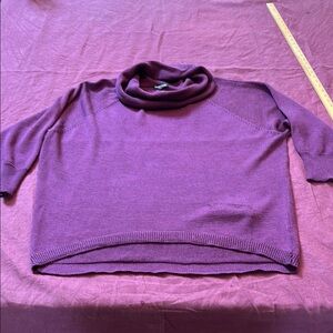 Eileen Fisher Purple M Cowl Neck Sweater Soft wool Knit oversized dolman sleeve